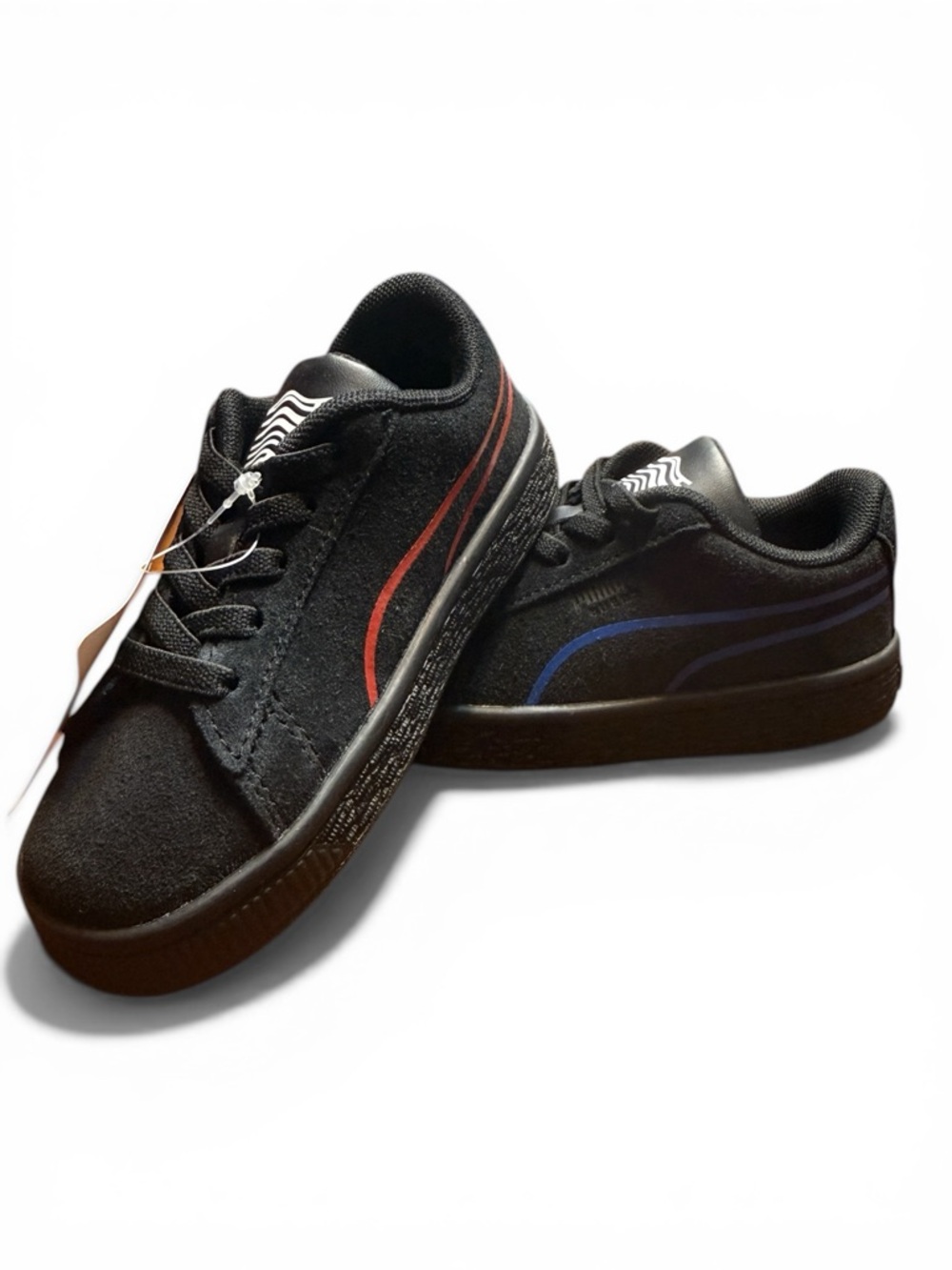 Puma Kids Black Sneakers with Red and Blue Stripes